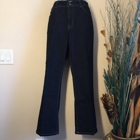 Nine West Dark Wash Bootcut Jeans Size 14 Embroidered Pocket Western Style - Picture 1 of 8
